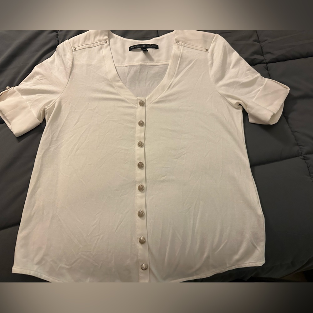 White House Black Market size small/petite white blouse with decorative buttons